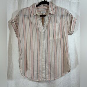 Lucky Brand Pastel Striped Rolled Sleeves Collared Button Camp Shirt Down Shirt